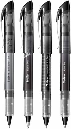 Scrikss Fast Drying Ink 4 Types of Pen in Black Ink Plastic Body & Cap, 0.5mm Medium Tip Roller Ball Pen