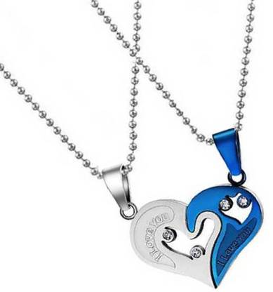 Jewelgenics I Love You Stainless Steel Two Half Heart Shape Love Pendant for Couples स्टेनलेस स्टील पेंडेंट सेट