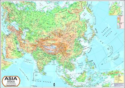 Asia physical Map Photographic Paper
