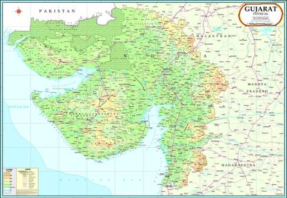 Gujarat Physical Map Photographic Paper
