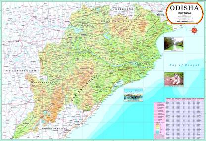 Odisha Physical Map Photographic Paper