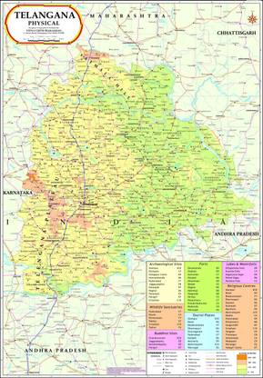 Telangana Physical Map Photographic Paper