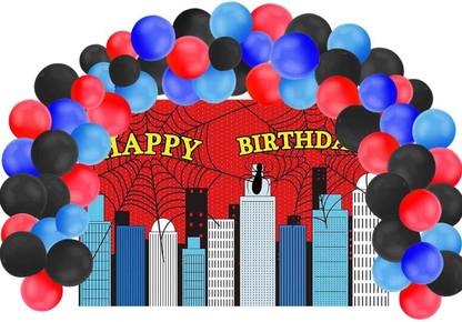 Theme My Party Spiderman Birthday Party Supplies Decorations, Backdrop And Balloons Kit For Kids Photo Background,