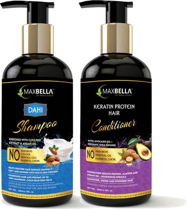 MaxBella Dahi(Curd) Hair Shampoo 300ml and Keratin Hair Conditioner 300ml No Paraben & Mineral Oil-for Men and Women Combo