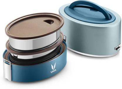 Vaya Tyffyn Lyte 600 ml Blue Polished Stainless Steel Tiffin Box without BagMat (Two 300 ml Containers) - 2 Containers Lunch Box
