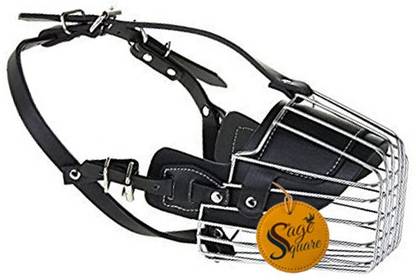 Sage Square Adjustable Strap Iron Wire Muzzle , Mouth Cover , Basket Cage , Pet Safety Collar for Anti Biting Dog (Black) (Small) Small Other Dog Muzzle