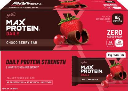 RiteBite Max Protein Daily Choco Berry 10g Protein Bars, 50gm, Pack of 24