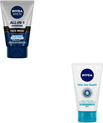 Nivea Men Men All In One  50 ml & Total Face Cleanup 50 ml (Pack of 2) #140 Face Wash