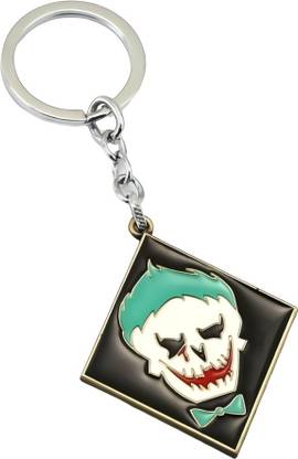 Relicon Suicide Squad Joker Smile Villain Superhero (Design-3) Gold Black White Metal Keychain for Car Bike Men Keyring Key Chain