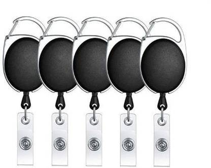 JSM Oval Shape Retractable YoYo Clip for Id Card Holder (Black) Pack of 5 Lanyard