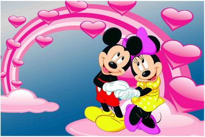 Mickey And Minnie Mouse Cartoon Poster Paper Print