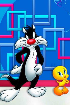 Looney Tunes Cartoon Poster|Sylvester and Tweety Bird Cartoon Poster For wall Decoration | Poster For Kids room| High Resolution -300 GSM- (18x12) Paper Print