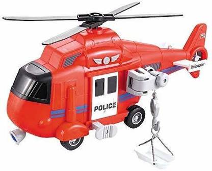 Joy Stories Military Helicopter Toy for Kids, Friction Powered Airplane Cop Chopper with Rescue Basket, Lights and Sounds / Push and Go Action Toys for Girls & Boys (Red)