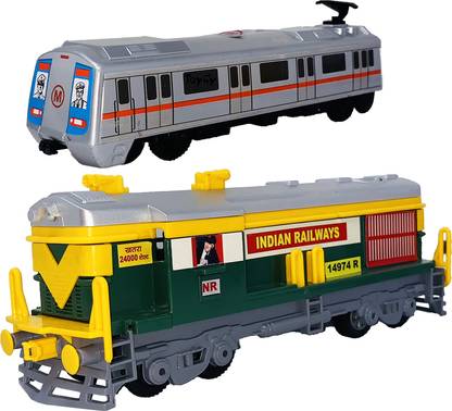 Miniature Mart Fiber Made Set Of 2 Indian Railways Train Engine & Metro Train Pull and Go Toys for Kids ( 2 Combo Offer )