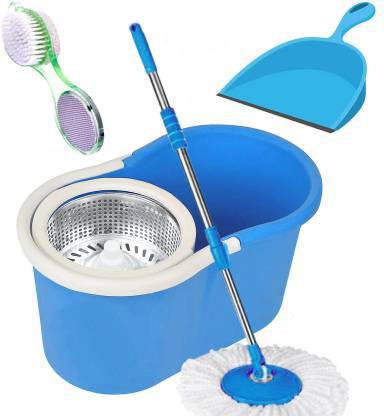 GTE Spin Floor Cleaning Easy Bucket Pvc Mop With 2 Microfiber Heads Get Pedi Cleaner, dustpan Mop Set