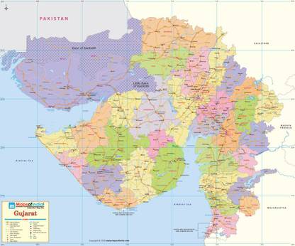 Gujarat Detailed Political Map Fine Art Print