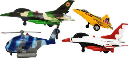 Gift Box 4 Small Size Plastic Made Indian Replica F 16 Plane Toy + IAF Fighter Jet Toy +Mini Rescue Helicopter Toys For Children| Kids Playing Toys| Use As Showpieces(4 combo Offer)