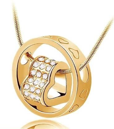Jewelgenics Heart Design Crystal Round Stylish & Trendy Pendant Necklace for Women (Gold) Cubic Zirconia Stainless Steel Pendant