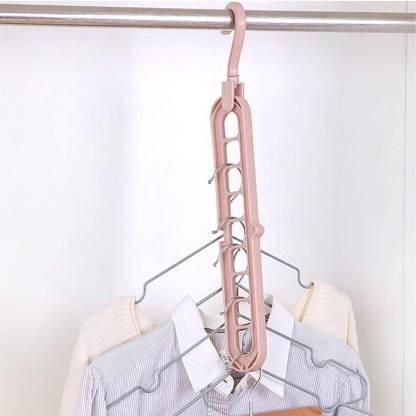 Marmix Wardrobe Space Saver Folding Hangers,Hangers for Clothes Wardrobe,1 Pack Anti-Skid Plastic Magic Clothes Hanger - 360º Swivel Hook - 9-Holes Design Closet Organiser Hanger (Pack of 1) Plastic Dress Pack of 3 Hangers For  Dress
