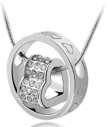 Jewelgenics Heart Design Crystal Round Stylish & Trendy Pendant Necklace for Girls/Women (Silver) Cubic Zirconia Stainless Steel Pendant