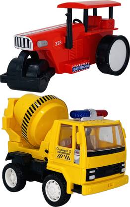Miniature Mart Kids Small Size Pull Back Construction Series Cement Mixer Truck + Road Roller