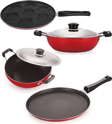NIRLON Nirlon Non-Stick Two Set of Tawa and Kadais Combo Set with Lid Non-Stick Coated Cookware Set