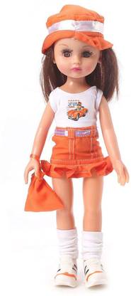 Joy Stories Beautiful Doll for Kids, Baby Dolls for Girls | Realistic Cute Doll Toy with Long Hair for Babies, Orange White (Height - 33 cm)