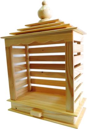 PGen Pinewood (MEDIUM SIZE 15x10x4.5 inch) Classic Puja Mandir Temple Devghar Decor Solid Wood Home Temple