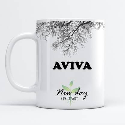 Beautum Aviva Printed New Day New Start White Name Model No:NDNS002592 Ceramic Coffee Mug