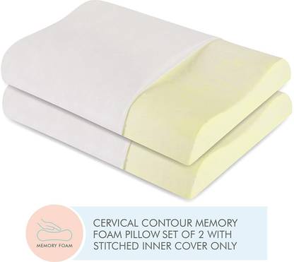 The White Willow Queen Size Cervical Contour Memory Foam Solid Orthopaedic Pillow Pack of 2