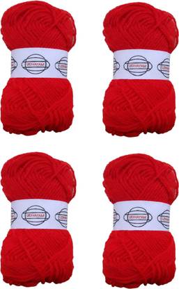 Udhayam Hand Knitting Crochet Hook Yarn, Needle Kn Art Craft Soft Fingering Crochet Hook Yarn, Needle Knitting Thread For Wool Ball Hand Knitting Art Craft Soft Fingering Thread Dyed red Color Pack Of 4
