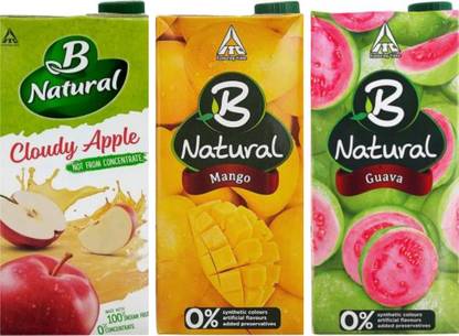 BNatural Juices Combo (Mango Magic 1000ml x 2, Guava Gush 1000ml x 2, Apple Awe 1000ml x 2)