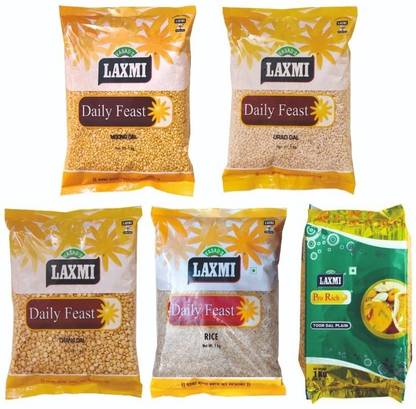 LAXMI Daily Feast combo Toor Dal,Moong Dal,Chana Dal,Urad Dal,Rice - 5 Kg Combo
