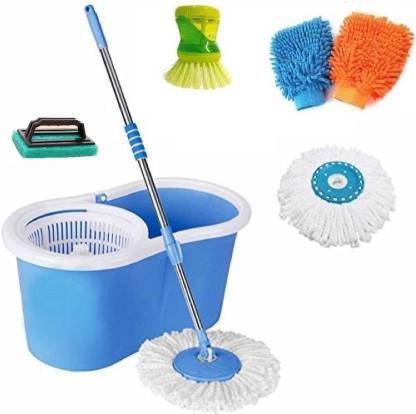 GTE Magic Spin Mop 360? Rotating Pole & Bucket Wet & Dry Mop 2 Microfiber Heads Get, Mop Set