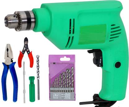 Digital Craft Power Tools High Power 220V Electric Impact Drill Electric Adjustable Speed Positive Negative Rotation Tool Kit With 13PC HSS 1Pc Masnory 2 in 1 Screwdriver, Wire Stripper & 8"Plier Power & Hand Tool Kit