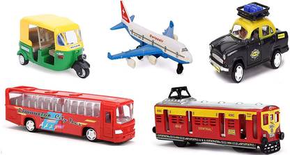 Joy Stories Pull Back Toys for Kids / Public Transportation Toy Set - Set of 5, Assorted Colours