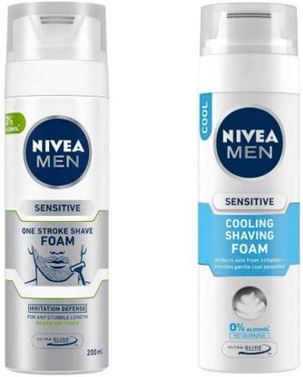 NIVEA Men Sensitive One Stroke & Sensitive Cooling Shaving Foam #12 (Pack of 2)