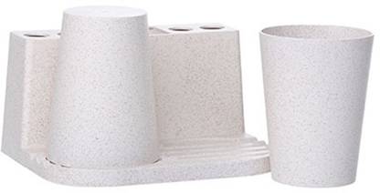 MINISO Wheat Straw Gargle Mug with Toothbrush Holder Set PP (Polypropylene) Bathroom Set