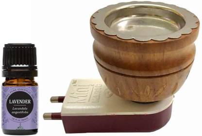 FStyler Lavender Aroma Oil Wooden Diffuser Set Electric New Wooden Kapoor dani cum Aroma Oil Diffuser For Fragrance And Ambience|Direct Plug-In Incense Burner/Kapoor Dani|Sturdy High Quality Plug For Better Support Wooden Incense Holder with Lavender Aroma Oil 10ml (Brown)