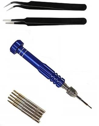 wroughton Tool kit 5 in 1 For All Mobiles Repair Screwdriver Set With Set of 2 ESD Non Magnetic Tweezers- Flat & Curved Precision Screwdriver Set