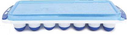 Ecommall Ice Tray Easy Push Premium POP-Out Ice Cube Tray with Flexible Silicon Bottom and Over Lid Blue Silicone Ice Cube Tray