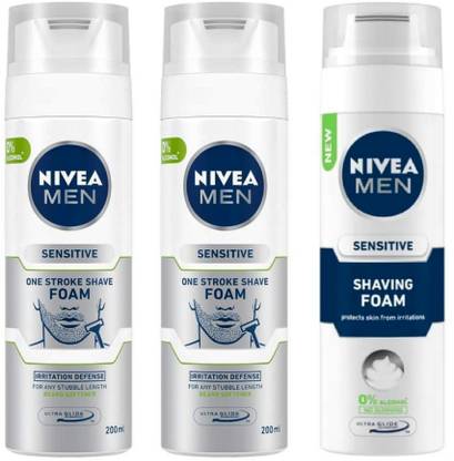 NIVEA Men Sensitive One Stroke & Sensitive Shaving Foam #23 (Pack of 3)