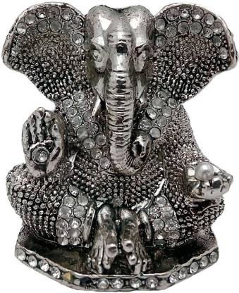 Relicon Lord Ganesh Idol | Ganesha Idol | Ganpati Vinayaka (R-42) Silver Metal Statue for Car Dashboard | Mandir Pooja Murti | Temple Puja | Home Decor | Office Table Showpiece (L*B*H-4.2 x 1.3 x 5.2 Cm) Decorative Showpiece  -  5.2 cm