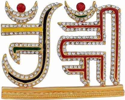 Relicon Jainism Religious Symbol Jain OM and Hreem Idol (R-104) Color Metal Statue for Car Dashboard | Home Decor | Office Table Showpiece (L*B*H-7 x 0.5 x 6 Cm) Decorative Showpiece  -  6 cm