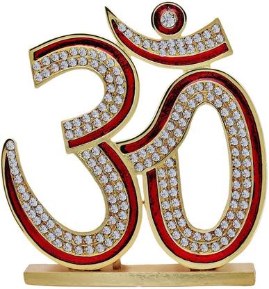 Relicon Hindu Religious Symbol OM Idol (Design-33) Red Gold Metal Statue for Car Dashboard | Mandir Pooja Murti | Temple Puja | Home Decor | Office Table Showpiece (L*B*H-6.3 x 0.5 x 6.8 Cm) Decorative Showpiece  -  6.8 cm