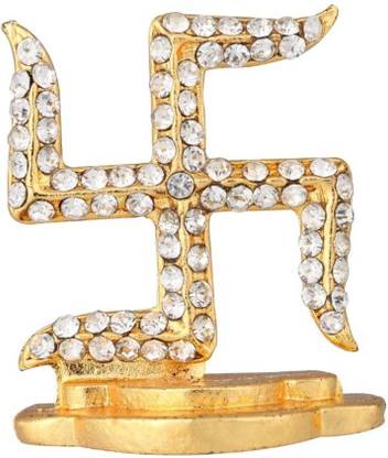 Relicon Hindu Religious Symbol Swastik Idol | Swastika Idol (Design-9) Gold Metal Statue for Car Dashboard | Mandir Pooja Murti | Temple Puja | Home Decor | Office Table Showpiece (L*B*H-3 x 0.3 x 3.5 Cm) Decorative Showpiece  -  3.5 cm