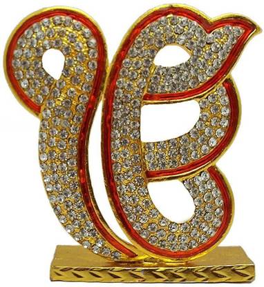 Relicon Sikh Religious Symbol EK Onkar Idol | Ik Onkar (Design-35) Red Gold Metal Statue for Car Dashboard | Mandir Pooja Murti | Temple Puja | Home Decor | Office Table Showpiece (L*B*H-6.2 x 0.5 x 6.5 Cm) Decorative Showpiece  -  6.5 cm