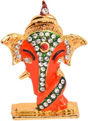 Relicon Lord Ganesh Idol | Ganesha Idol | Ganpati Vinayaka (Design-14) Orange Metal Statue for Car Dashboard | Mandir Pooja Murti | Temple Puja | Home Decor | Office Table Showpiece (L*B*H-3.5 x 0.3 x 5.5 Cm) Decorative Showpiece  -  5.5 cm