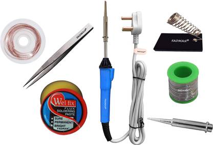 FADMAN Basic Complete Part Type-7 Soldering Iron Kit | Solder Wire | Soldering Paste Flux | Soldering Iron Stand | Tweezer | Desoldering Wick | Soldering Bit | Soldering iron 25 W Simple