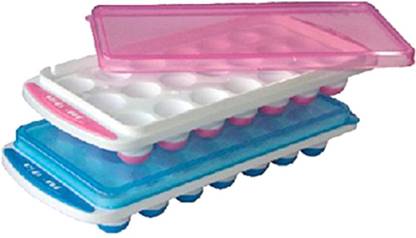 Ecommall Ice Tray Easy Push Premium POP-Out Ice Cube Tray with Flexible Silicon Bottom and Over Lid, IceTrays Stackable Durable and Dishwasher Safe Multicolor Silicone Ice Cube Tray